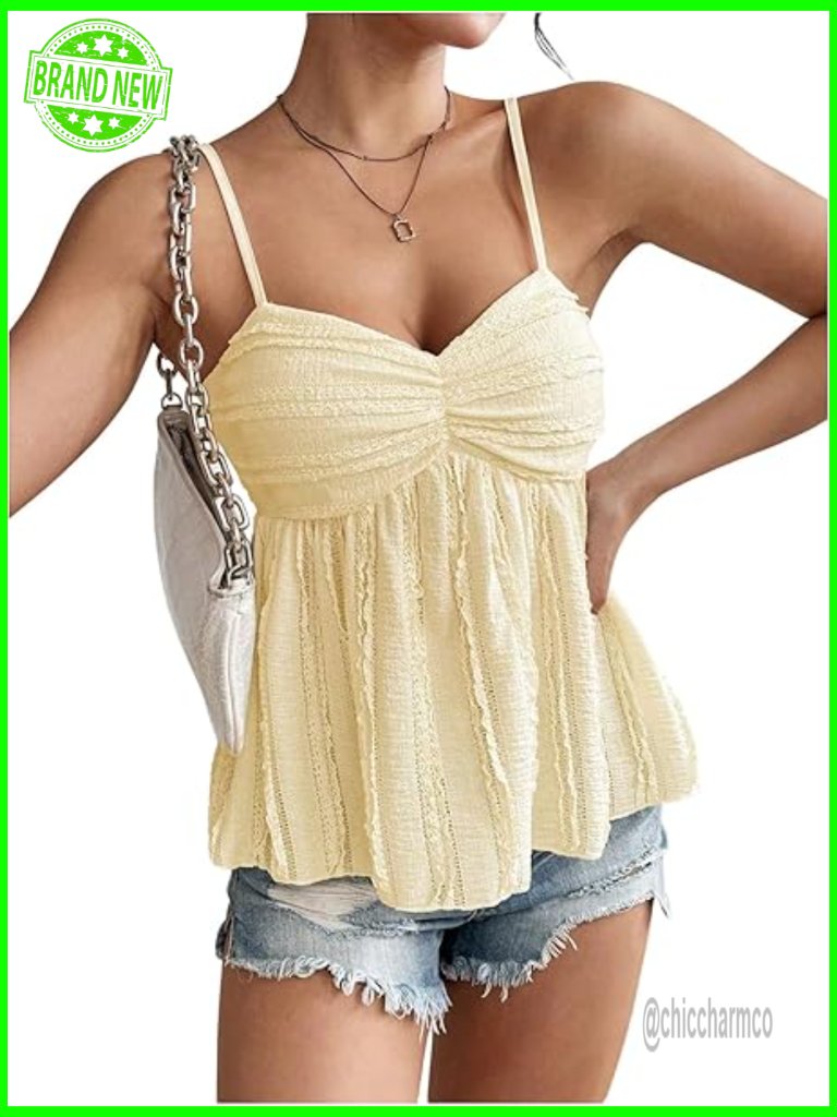 Peplum Crop Top Lace Ruched Spaghetti Strap Camisole Women's Medium